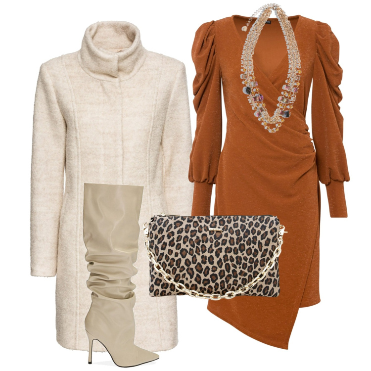 Outfit donna - Cerimonia d\'inverno. Stile Chic per Cerimonia. Abbinamento con cappotti, vestiti, pochette, stivali, collane.