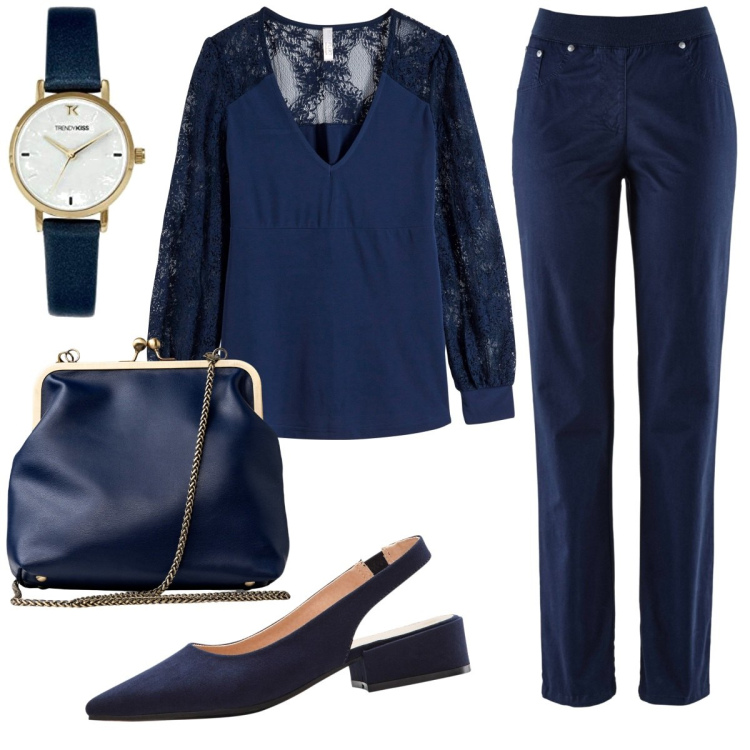 Outfit donna - Total look #1773168. Stile Bon Ton per Serata fuori. Abbinamento con pantaloni sportivi, décolleté, maglieria, clutch, orologi.