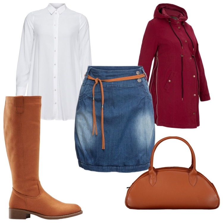 Outfit donna - Total look #1773177. Stile Trendy per Tutti i giorni. Abbinamento con minigonne, stivali, camicie, parka, borse a spalla.