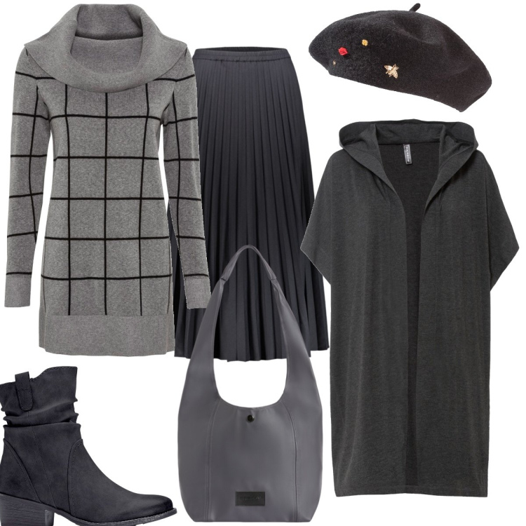 Outfit donna - Total look #1773178. Stile Casual per Tutti i giorni. Abbinamento con maglieria, stivaletti texani, cappelli e berretti, cappotti, borse a spalla, gonne lunghe.