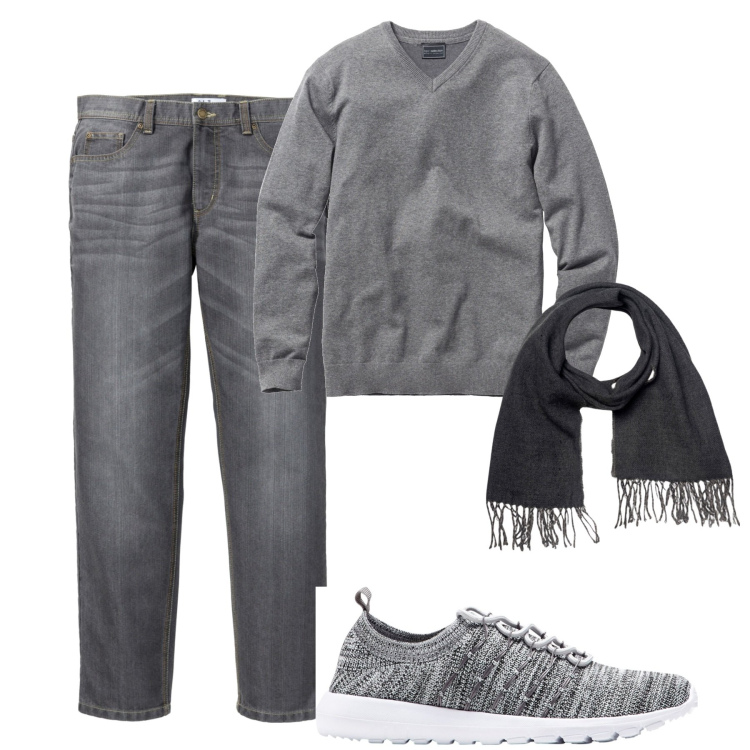 Outfit uomo - Total look #1773190. Stile Casual per Tutti i giorni. Abbinamento con jeans dritti, sneakers, maglieria, sciarpe.