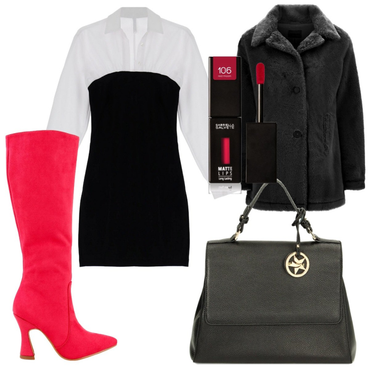 Outfit donna - Total look #1773196. Stile Trendy per Tutti i giorni. Abbinamento con rossetti, stivali, vestiti corti, cappotti, borse a mano.