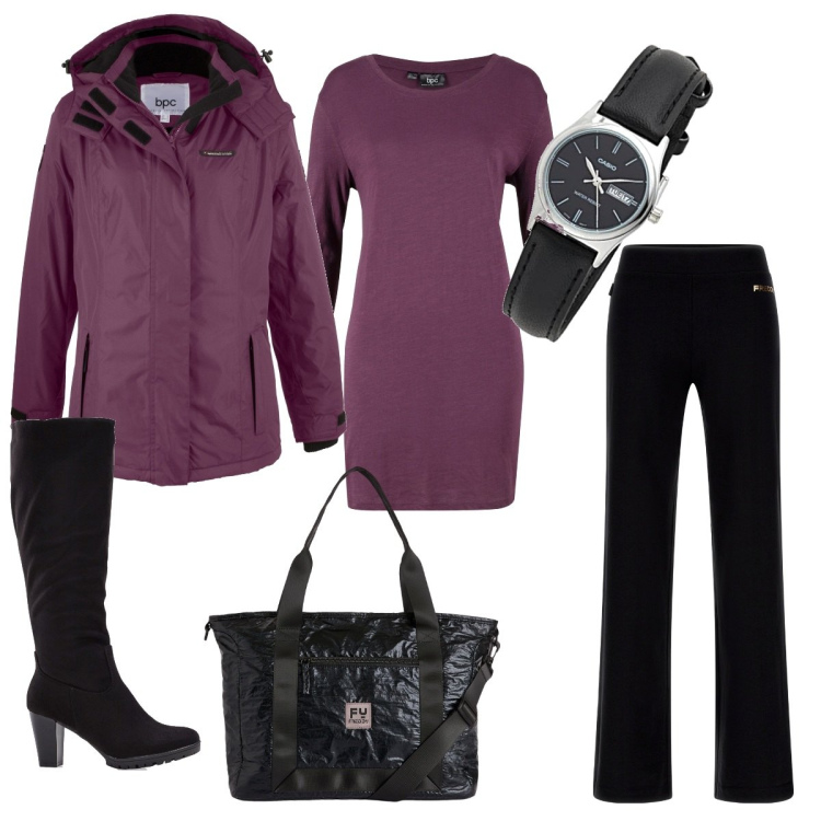 Outfit donna - Total look #1773251. Stile Basic per Ufficio. Abbinamento con stivali, maglieria, cappotti, pantaloni a palazzo, borse tote, orologi.