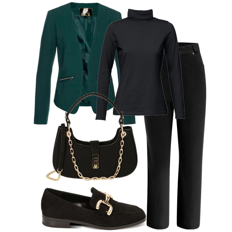 Outfit donna - Total look #1773261. Stile Casual chic per Tutti i giorni. Abbinamento con blazer, maglieria, borse a spalla, mocassini, pantaloni capri.