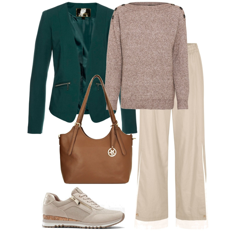 Outfit donna - Total look #1773263. Stile Casual chic per Tutti i giorni. Abbinamento con blazer, sneakers, maglieria, pantaloni, borse a spalla.