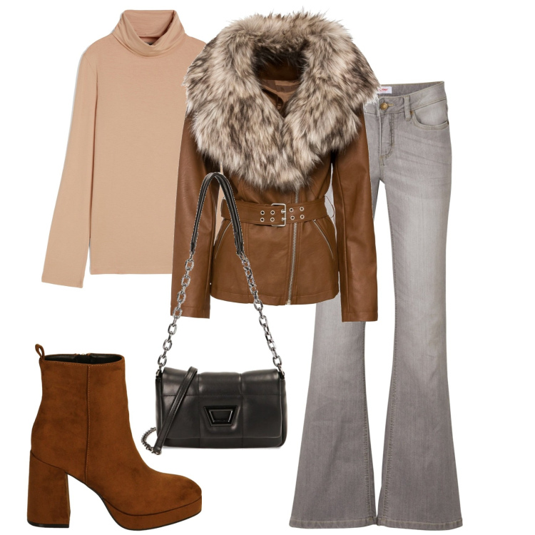 Outfit donna - Winter vibes. Stile Casual chic per Tutti i giorni. Abbinamento con jeans bootcut, blazer, maglieria, borse a tracolla, stivaletti.