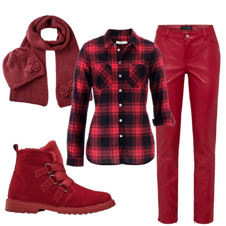 Outfit donna - Total look #1773272. Stile Casual per Tutti i giorni. Abbinamento con camicie, pantaloni, stivaletti, sciarpe.