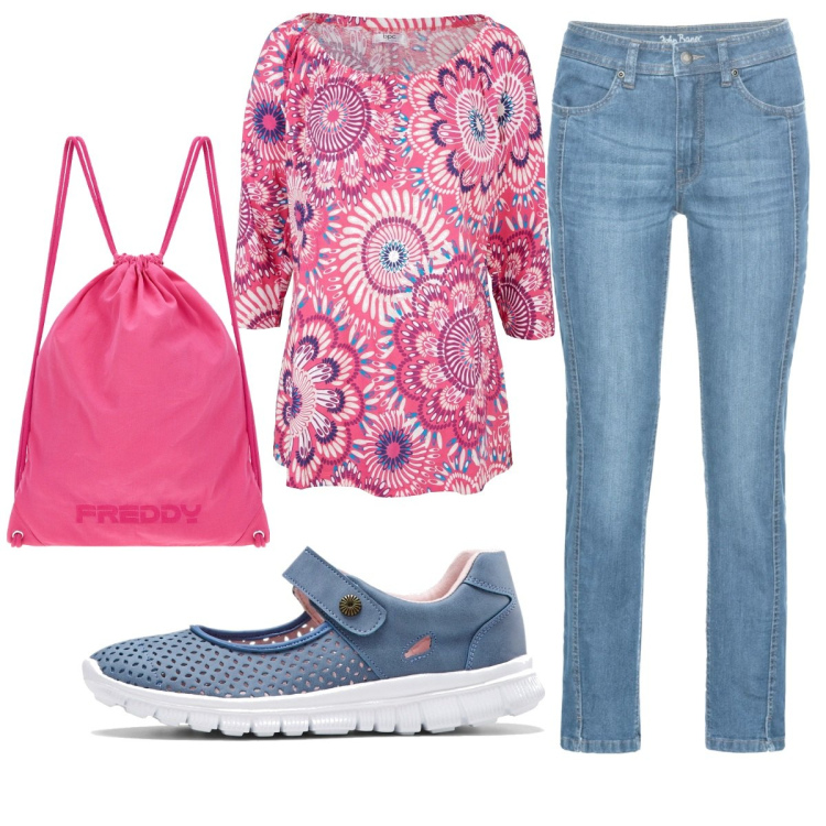 Outfit donna - Total look #1773278. Stile Basic per Tutti i giorni. Abbinamento con maglieria, ballerine, jeans, zaini.
