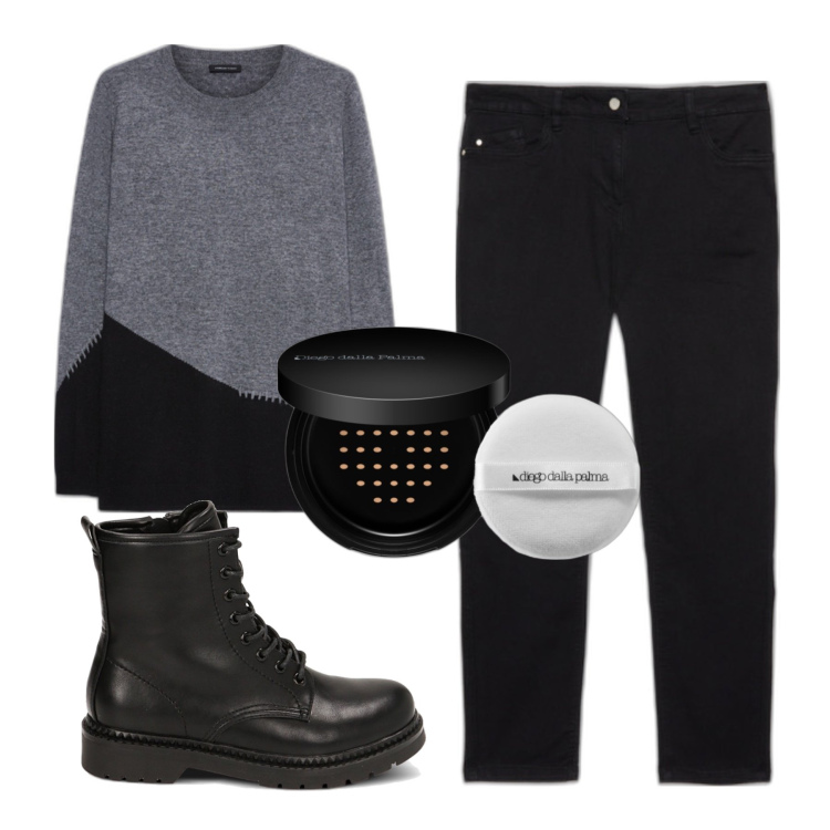 Outfit donna - Total look #1773281. Stile Glamour per Tutti i giorni. Abbinamento con ciprie, anfibi, maglieria, pantaloni skinny.