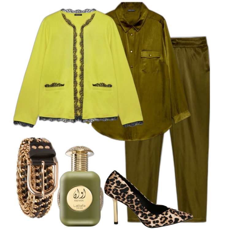 Outfit donna - Acid green by Fiorella Rubino. Stile Glamour per Tutti i giorni. Abbinamento con profumi, décolleté, blazer, cinture, pantaloni, camicie.