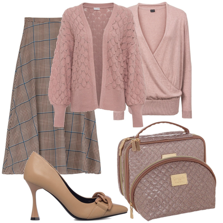 Outfit donna - Christmas with Camomilla Milano. Stile Bon Ton per Tutti i giorni. Abbinamento con cardigans, maglieria, gonne longuette, décolleté, pochette, clutch.