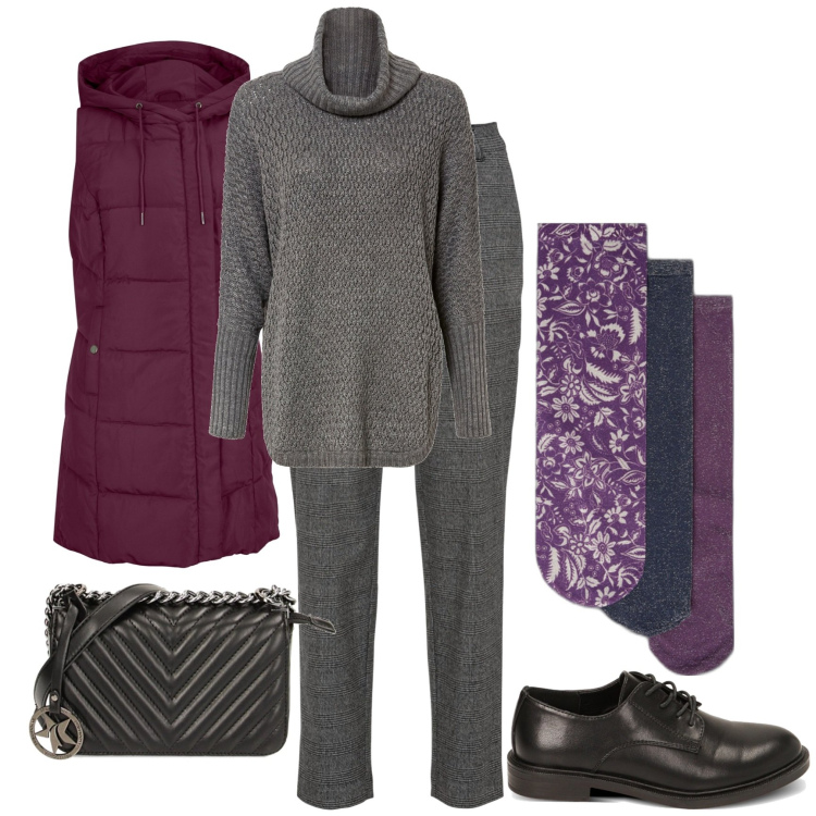 Outfit donna - Total look #1773354. Stile Basic per Tutti i giorni. Abbinamento con pantaloni, maglieria, gilet, scarpe stringate, borse a tracolla, top.