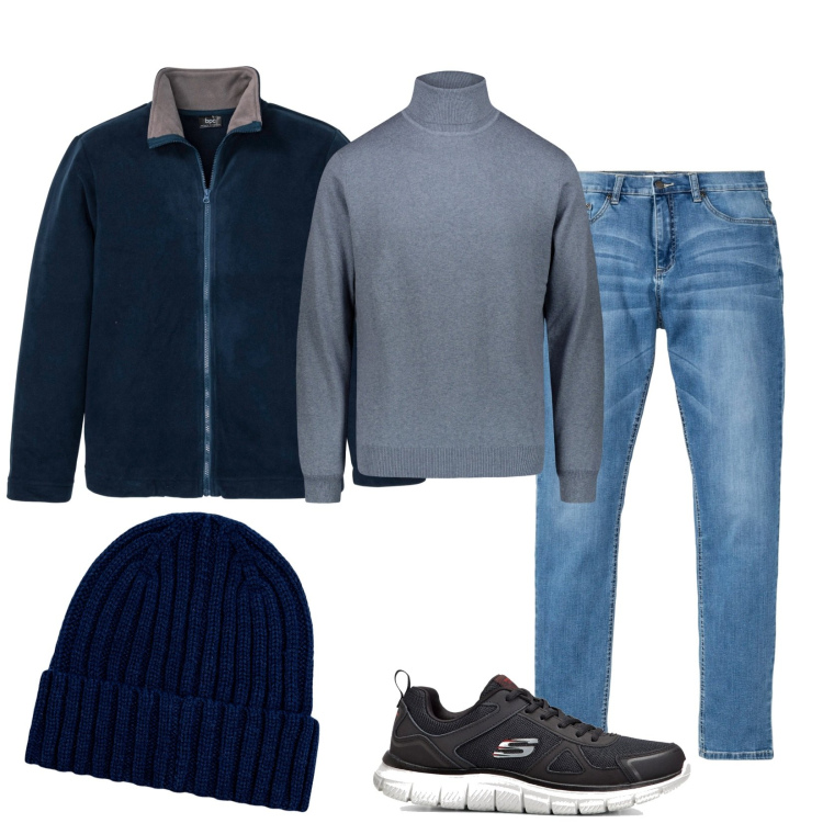 Outfit uomo - Blue jeans. Stile Casual per Tutti i giorni. Abbinamento con giacche, jeans, sneakers, maglieria, berretti.