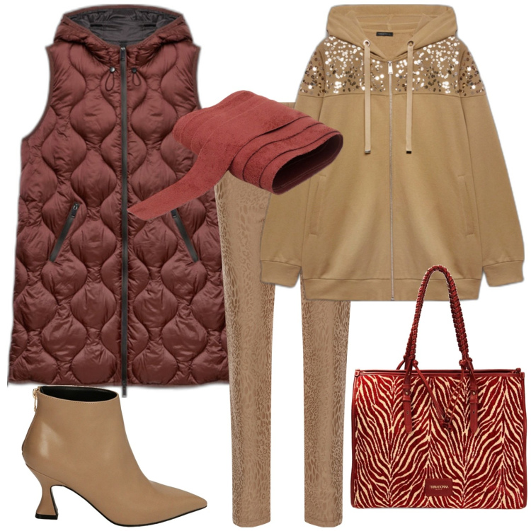 Outfit donna - Casual. Stile Casual per Tutti i giorni. Abbinamento con cinture, pantaloni, stivaletti, borse a spalla, felpe con cappuccio, piumini.