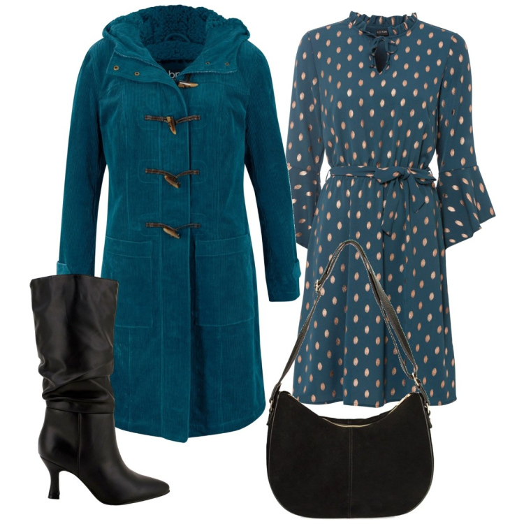 Outfit donna - Total look #1773412. Stile Basic per Ufficio. Abbinamento con montgomery, vestiti, stivali, borse a spalla.