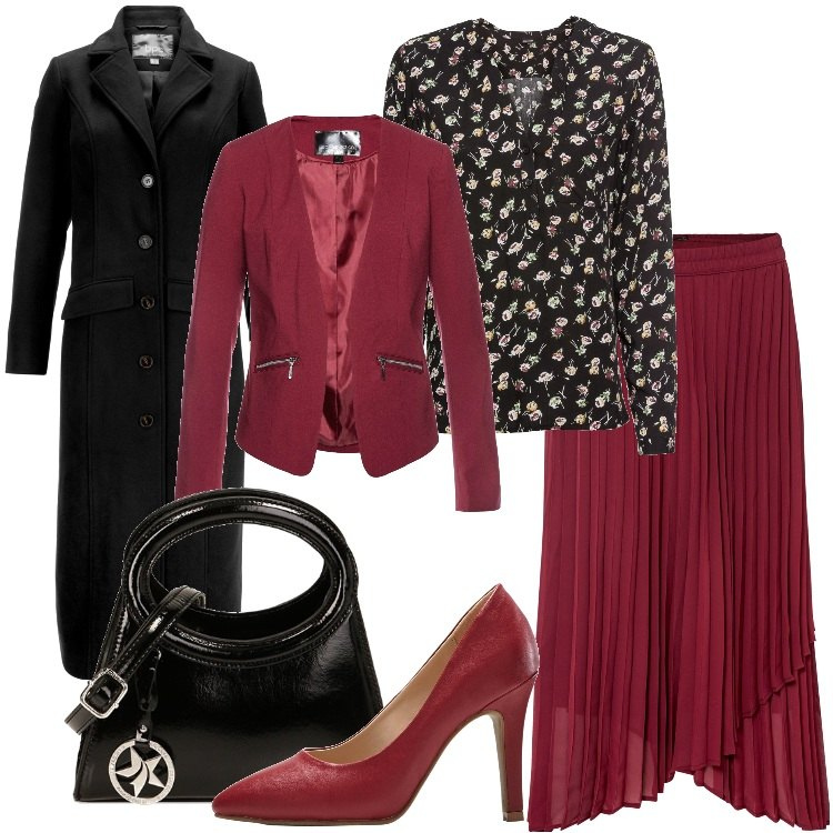 Outfit donna - Romantica a dicembre. Stile Romantica per Serata fuori. Abbinamento con blazer, bluse, cappotti, gonne, décolleté, borse a spalla.