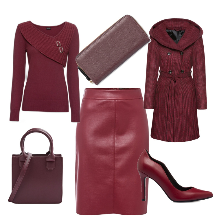 Outfit donna - Love. Stile Casual per Ufficio. look ideale per Tall. Abbinamento con cappotti, maglieria, gonne longuette, shopping bag, décolleté, portafogli.