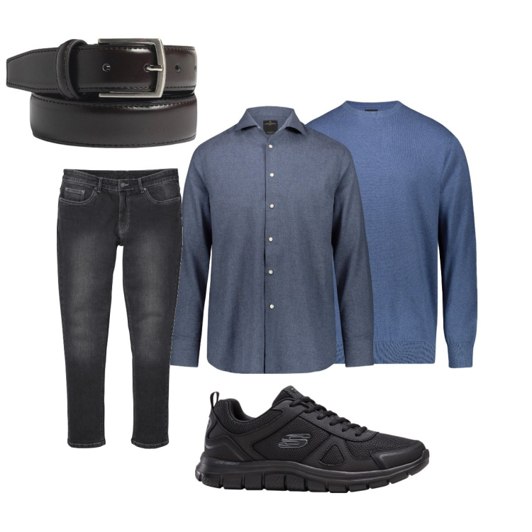 Outfit uomo - Total look #1773540. Stile Casual per Tutti i giorni. Abbinamento con sneakers, jeans slim fit, camicie, maglieria, cinture.
