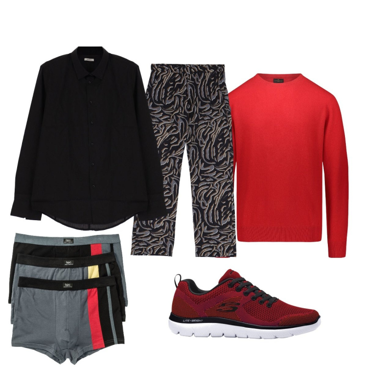 Outfit uomo - Total look #1773544. Stile Trendy per Tutti i giorni. Abbinamento con boxer, scarpe sportive, camicie, pantaloni, maglieria.