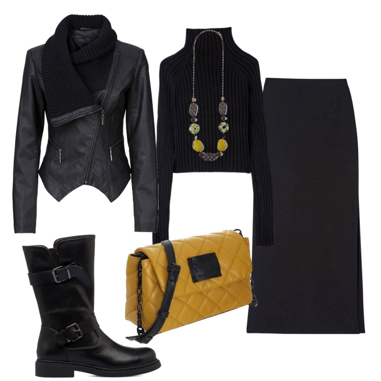 Outfit donna - Wow. Stile Casual chic per Tutti i giorni. Abbinamento con blazer, gonne lunghe, maglieria, stivaletti, collane, borse a tracolla.