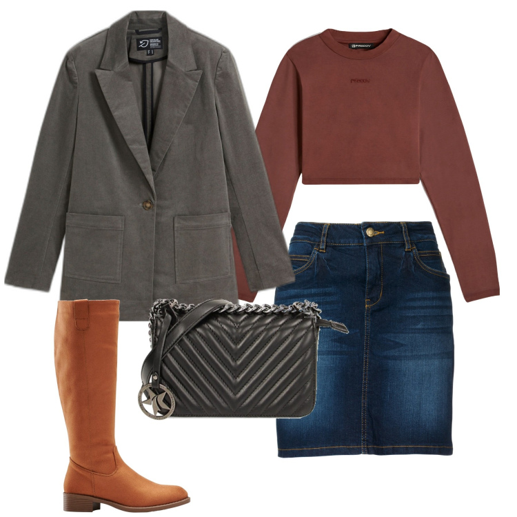 Outfit donna - Felpa chic. Stile Casual chic per Tutti i giorni. Abbinamento con gonne, stivali, blazer, maglieria, borse a tracolla.