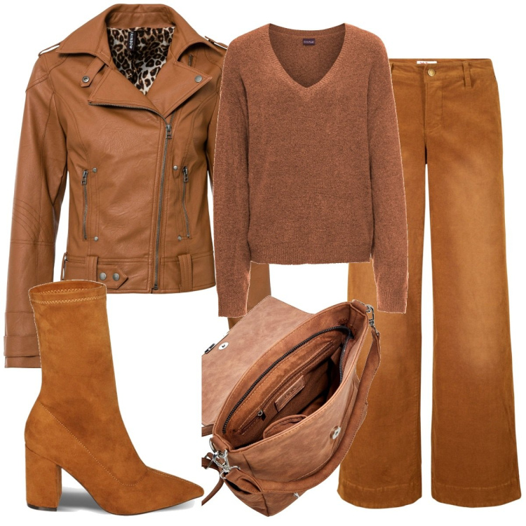 Outfit donna - Total look #1773647. Stile Casual per Scuola/Università. Abbinamento con pantaloni, maglieria, cappotti, zaini, stivaletti.