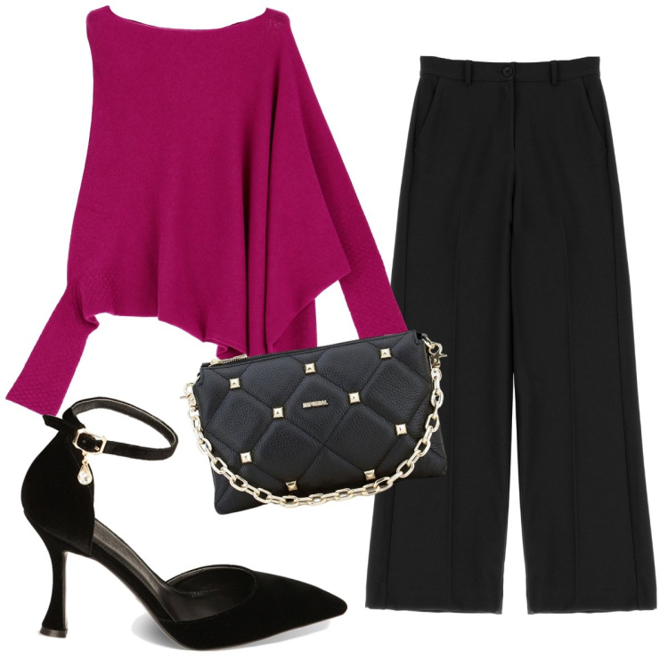 Outfit donna - Total look #1773657. Stile Trendy per Serata fuori. Abbinamento con maglieria, pantaloni a palazzo, pochette, décolleté.