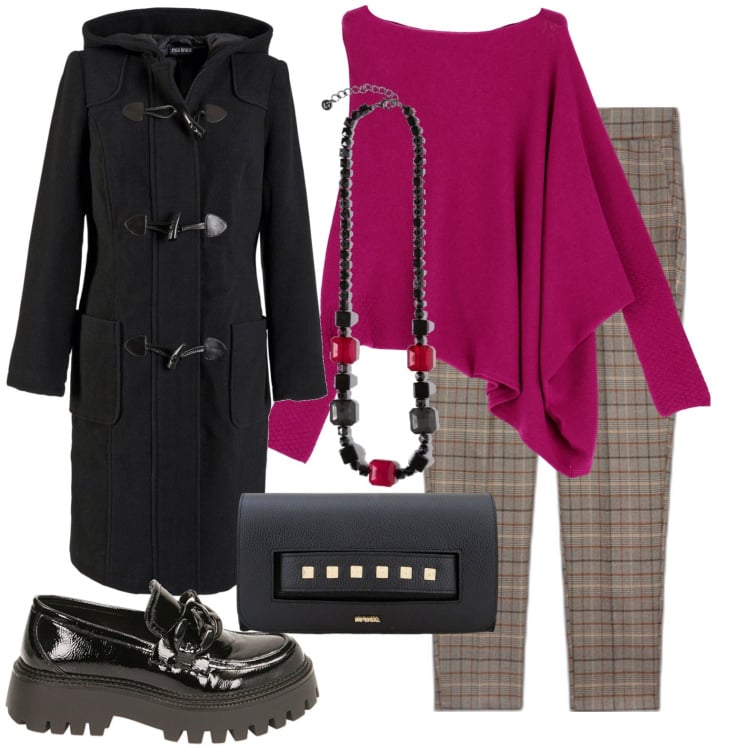 Outfit donna - Total look #1773689. Stile Casual per Tutti i giorni. Abbinamento con montgomery, maglieria, pochette, mocassini, pantaloni, collane.