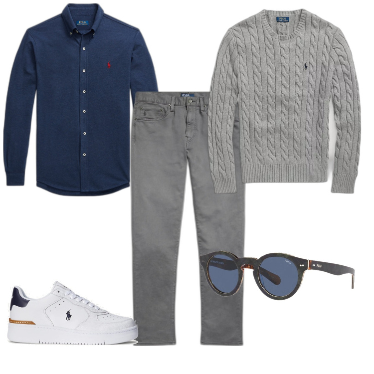 Outfit uomo - Aperitivo con gli amici. Stile Casual per Tutti i giorni. Abbinamento con camicie, maglieria, occhiali da sole, sneakers, pantaloni chino.