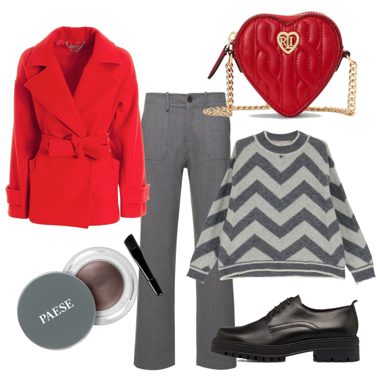Outfit donna - Il pantalone gessato. Stile Mannish per Ufficio. Abbinamento con mascara, cappotti, maglieria, pochette, scarpe stringate, pantaloni cargo.