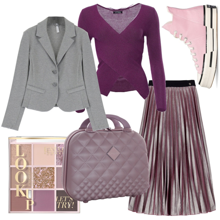 Outfit donna - Dicembre plissé. Stile Trendy per Ufficio. Abbinamento con ombretti, gonne longuette, maglieria, cappotti, sneakers, valigie.