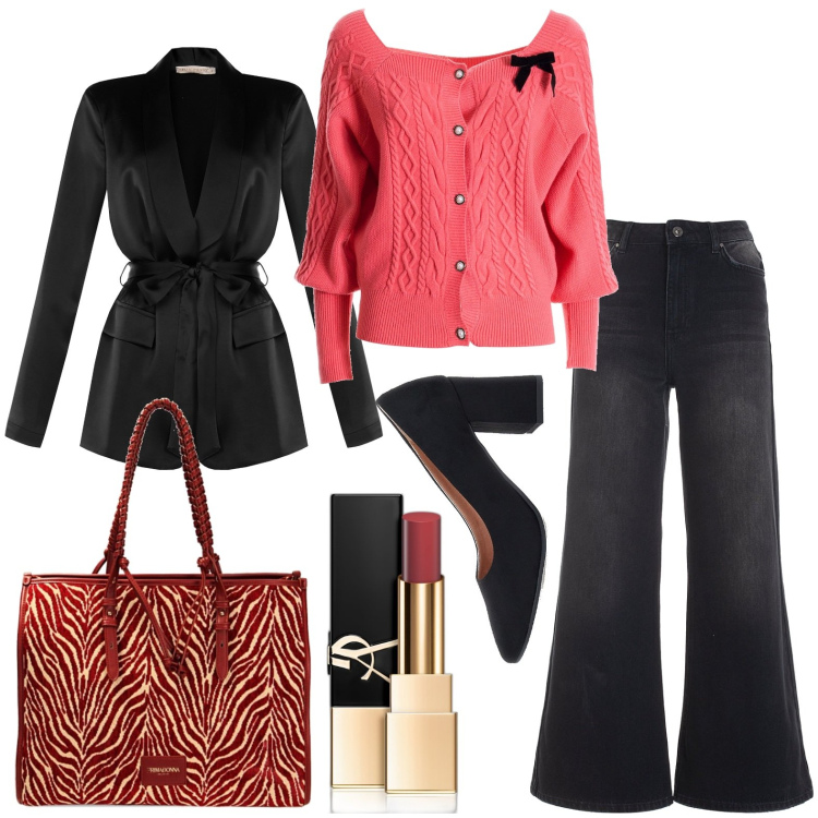 Outfit donna - Un cardigan per intravedere le spalle. Stile Glamour per Serata fuori. Abbinamento con rossetti, cappotti, jeans, cardigans, borse a spalla, décolleté.