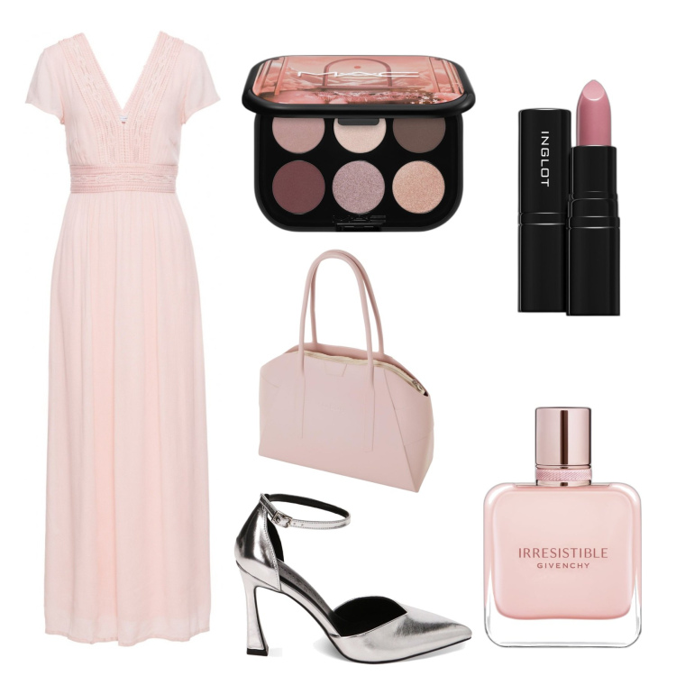 Outfit donna - Total look #1773901. Stile Romantica per Cerimonia. Abbinamento con vestiti lunghi, ombretti, profumi, rossetti, décolleté, borse a spalla.