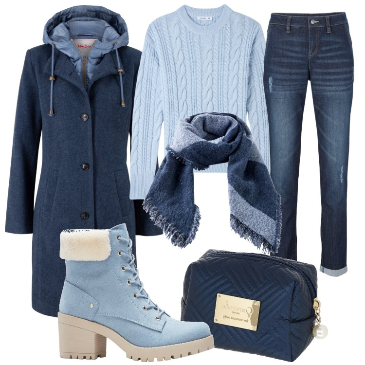 Outfit donna - Brrrrr Giornata fredda. Stile Casual per Tutti i giorni. Abbinamento con cappotti, jeans boyfriend, stivaletti, sciarpe, maglieria, borse tote.