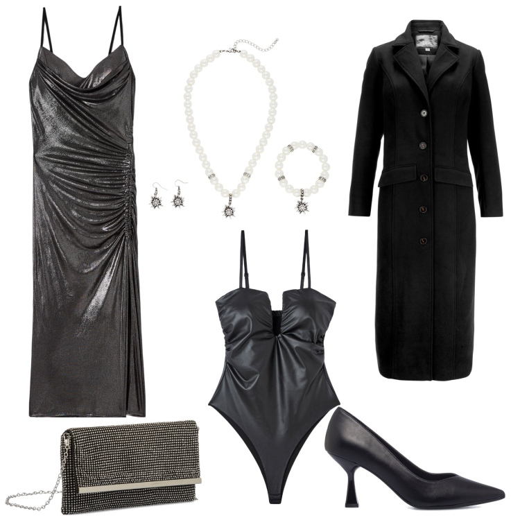Outfit donna - Nero sexy. Stile Sexy per Serata fuori. Abbinamento con cappotti, braccialetti, vestiti midi/longuette, body, décolleté, clutch.