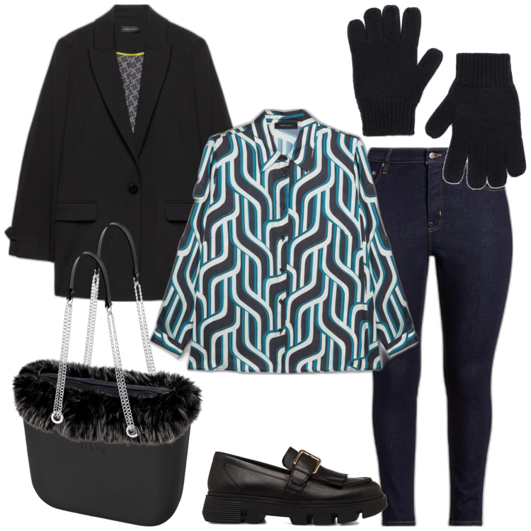 Outfit donna - La camicia giocosa. Stile Casual chic per Tutti i giorni. Abbinamento con jeans skinny, mocassini, borse a spalla, blazer, guanti, camicie.