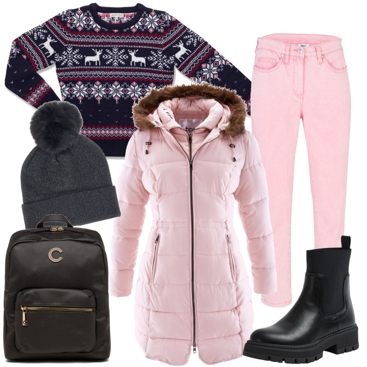 Outfit donna - Calda in metro. Stile Casual per Tutti i giorni. Abbinamento con giacche, pantaloni, stivali sopra il ginocchio, maglieria, zaini, berretti.