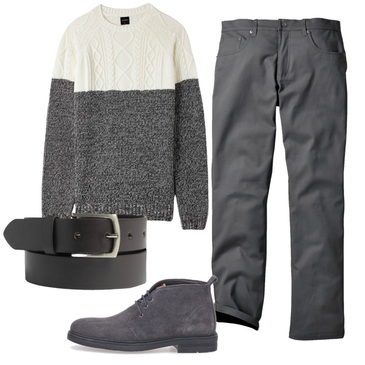 Outfit uomo - Total look #1774176. Stile Casual per Ufficio. Abbinamento con pantaloni, maglieria, scarpe stringate, cinture.