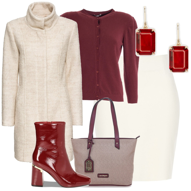 Outfit donna - Contrasti. Stile Casual chic per Tutti i giorni. Abbinamento con cappotti, minigonne, cardigans, stivaletti, orecchini, borse a spalla.