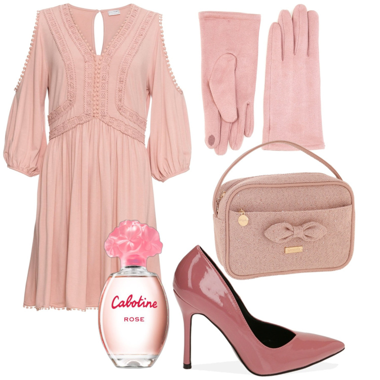 Outfit donna - Idee regalo in rosa. Stile Basic per Tutti i giorni. Abbinamento con vestiti, profumi, décolleté, guanti, borse tote.