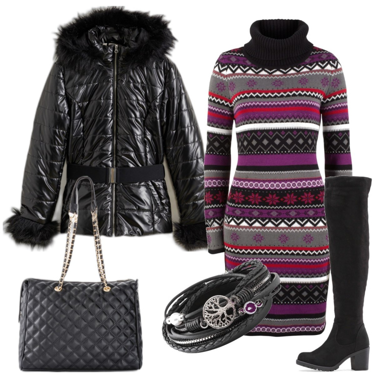Outfit donna - Total look #1774547. Stile Casual chic per Tutti i giorni. Abbinamento con shopping bag, vestiti, stivali sopra il ginocchio, blazer, braccialetti.