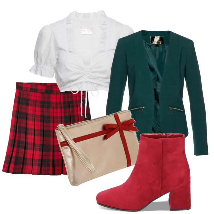 Outfit donna - Total look #1774584. Stile Preppy per Serata fuori. Abbinamento con camicie, blazer, minigonne, stivaletti, pochette.