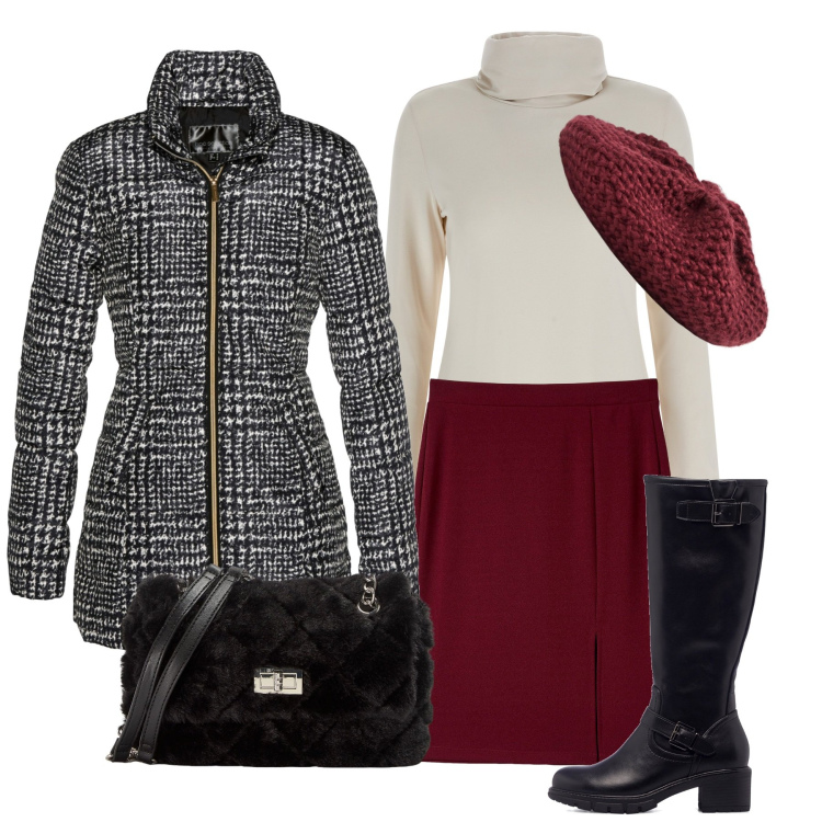 Outfit donna - Il basco. Stile Urban per Tutti i giorni. Abbinamento con giacche, gonne, cappelli e berretti, borse a spalla, maglieria, stivali.