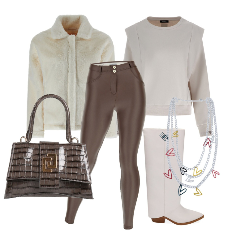 Outfit donna - Ghost outfitter - dicembre. Stile Trendy per Tutti i giorni. Abbinamento con borse a mano, collane, pantaloni skinny, cappotti, maglieria, stivali.