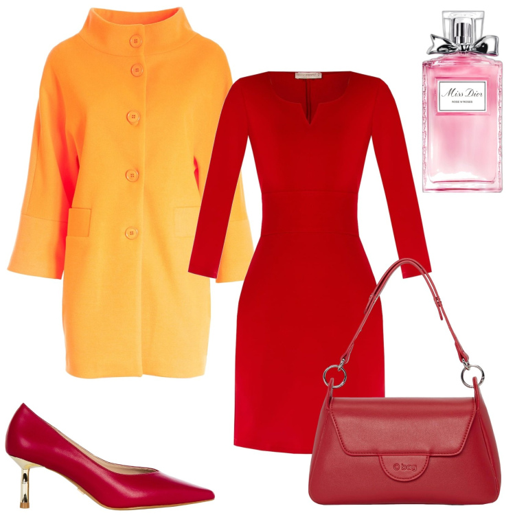 Outfit donna - Colore per una cerimonia. Stile Chic per Cerimonia. Abbinamento con profumi, vestiti a tubino, décolleté, cappotti, borse a spalla.