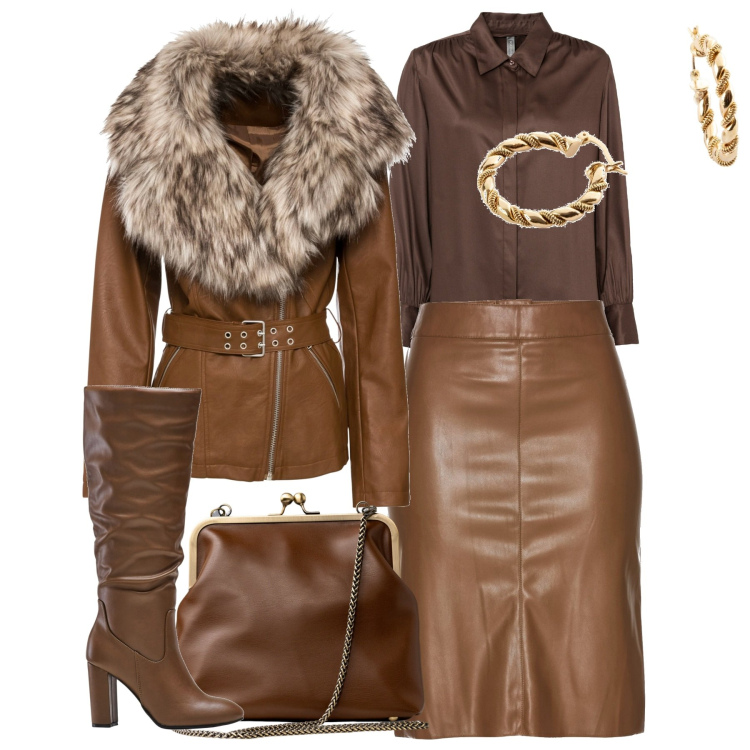 Outfit donna - Brownies. Stile Casual chic per Tutti i giorni. Abbinamento con gonne longuette, blazer, camicie, stivali sopra il ginocchio, orecchini, clutch.