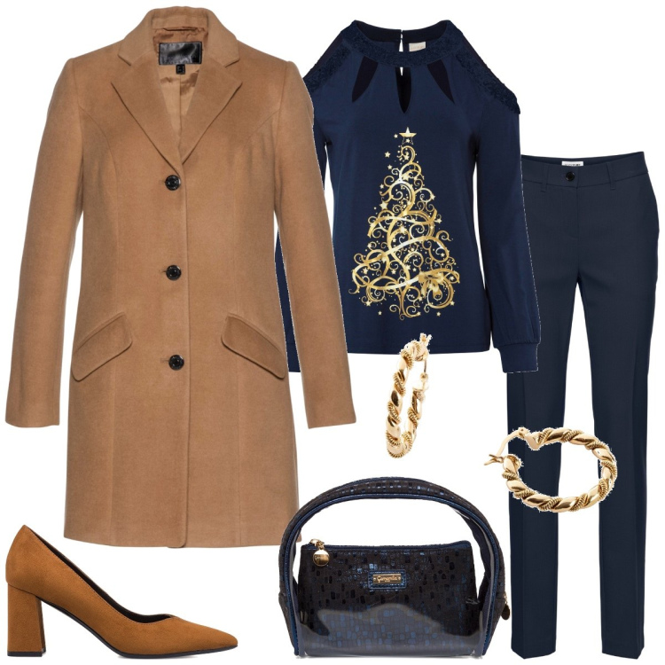 Outfit donna - Total look #1774792. Stile Casual chic per Tutti i giorni. Abbinamento con pantaloni, maglieria, cappotti, orecchini, valigie, décolleté.