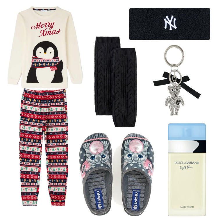 Outfit donna - Per chi ama gli animali. Stile Basic per Tutti i giorni. Abbinamento con calzini, profumi, pigiama, pantofole, portachiavi, fasce per capelli.