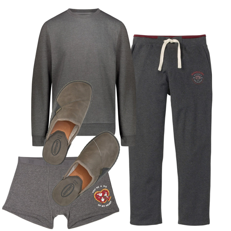 Outfit uomo - Total look #1774997. Stile Casual per Serata speciale. Abbinamento con pantaloni, boxer, pantofole, felpe.