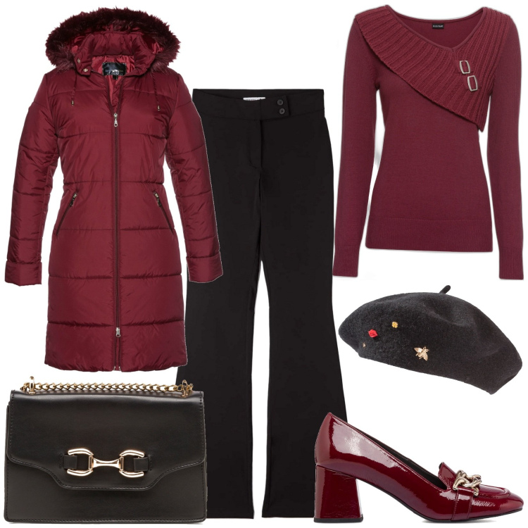 Outfit donna - Casual dicembre. Stile Casual chic per Tutti i giorni. Abbinamento con maglieria, cappelli e berretti, cappotti, pantaloni, décolleté, borse a tracolla.